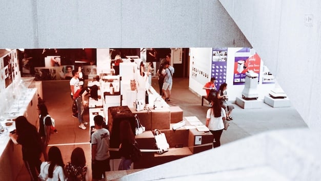 A photograph of a trade show booth featuring US products, with representatives from US government agencies providing information to potential South American buyers.