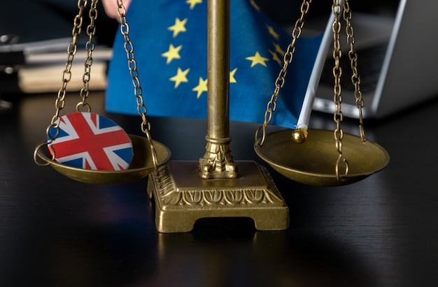 A gavel striking a sound block with international flags blurred in the background, symbolizing legal compliance in global markets.
