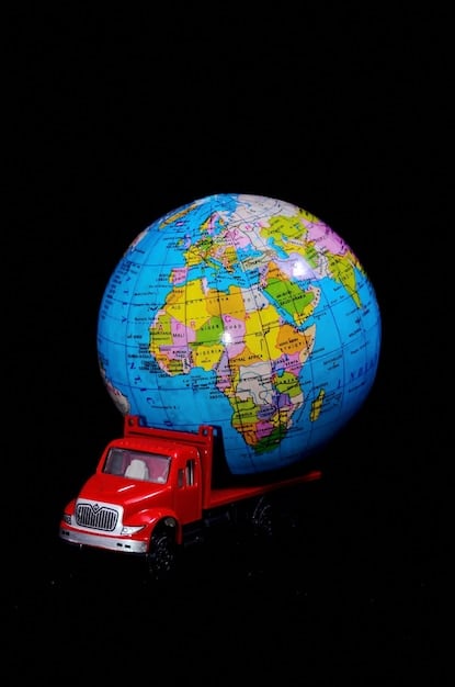 A split-screen image. On one side, a world map with delivery trucks moving across continents. On the other side, a diverse group of people from different countries using smartphones and laptops to shop online. This visual represents the global logistics and diverse customer base involved in international e-commerce.
