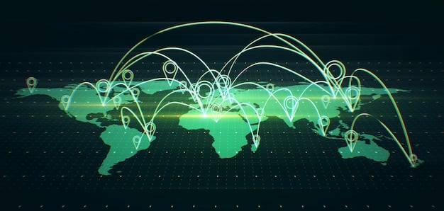 A world map with interconnected lines representing global trade routes. The map highlights major trading partners and the flow of goods and services around the world. The image is informative and visually appealing.