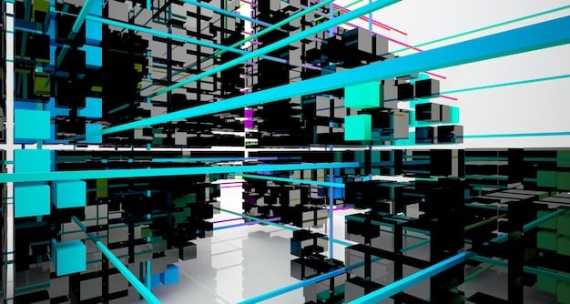An abstract image depicting a complex network with multiple layers of security, showing data packets moving through firewalls and intrusion detection systems. The image conveys a sense of comprehensive cybersecurity protection.
