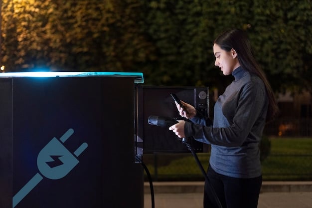 An image of a futuristic electric vehicle charging station, highlighting the sleek design and integrating with green infrastructure such as trees and plants. Showcasing the convergence of sustainable transportation and urban development.