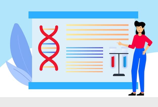 A graphic displaying a DNA sequence alongside a patient's medical chart, symbolizing personalized medicine.
