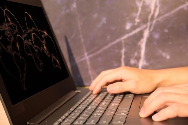 A close-up image of a person's hands coding on a laptop, with multiple screens showing lines of code, depicting the technological advancements driving innovation.