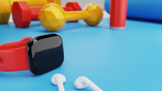 A close-up shot of a smartwatch displaying a variety of app icons, including fitness tracking, messaging, and music controls, highlighting the device's versatility.