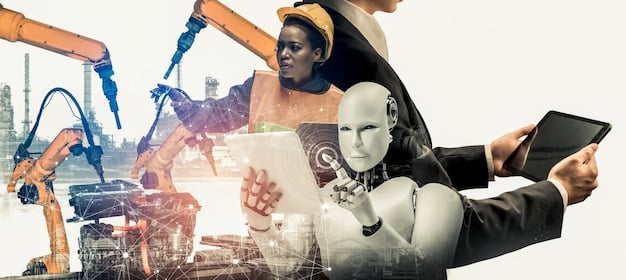 A collage of images representing different emerging jobs in fields like AI development, data science, and robotics, with diverse professionals working in modern, collaborative work environments.