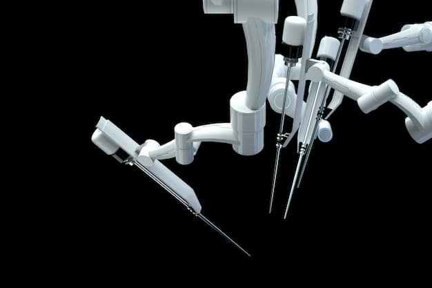 A robotic arm performing a delicate surgical procedure on a patient, highlighting its precision and advanced technology.
