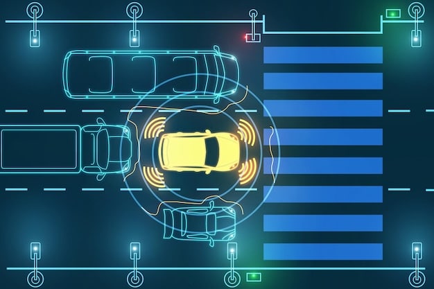 A schematic diagram illustrating the sensor suite of an autonomous truck, highlighting LiDAR, radar, and camera systems. The diagram should clearly show how each sensor contributes to the vehicle's perception of its environment, providing a visual representation of the technology stack.