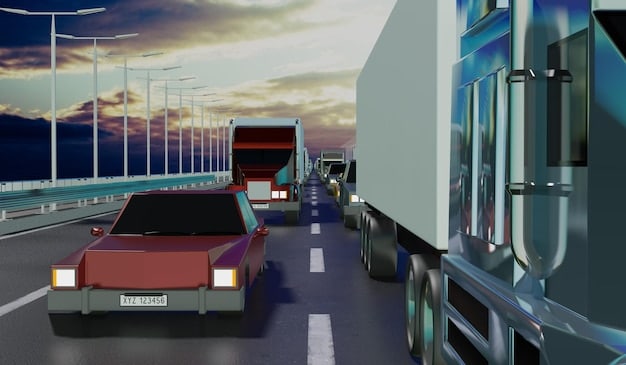 A digital rendering of a convoy of autonomous trucks traveling on a highway, highlighting the concept of platooning. The scene should emphasize the close proximity of the trucks and the seamless coordination achieved through autonomous driving technology, illustrating enhanced fuel efficiency and capacity.