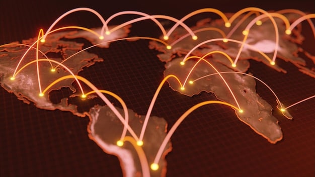 A world map highlighting various potential sourcing locations, with lines connecting them to a central business hub in the US, illustrating the concept of supply chain diversification.