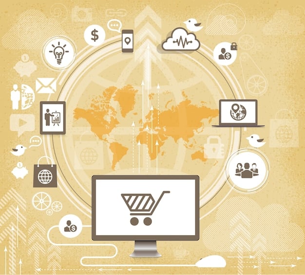 A mosaic of diverse screens displaying various global e-commerce websites and digital services platforms, highlighting the interconnectedness and expansion facilitated by digital trade agreements.