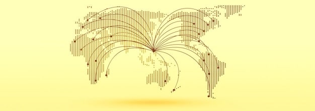 A digital representation of a world map with lines connecting various countries, symbolizing the global flow of technology and the impact of export restrictions.