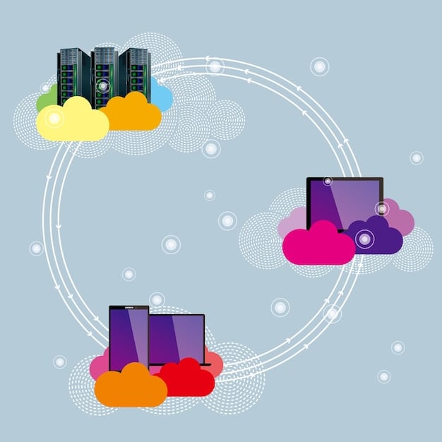 An abstract illustration representing a hybrid cloud environment, showing data flow between on-premise servers and various public cloud provider logos, with an emphasis on seamless integration and connectivity.
