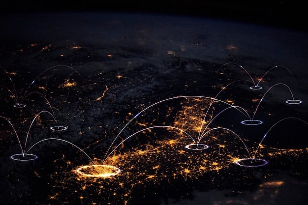 A digital representation of a global supply chain network, overlaid with data points, analytics dashboards, and glowing connections, symbolizing advanced technology and real-time monitoring.