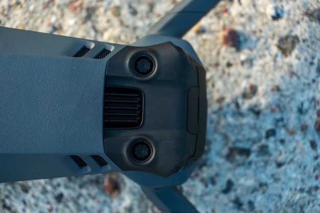 Close-up of the Aether drone's 48MP camera gimbal, highlighting its lens and stabilization mechanism with a shallow depth of field.