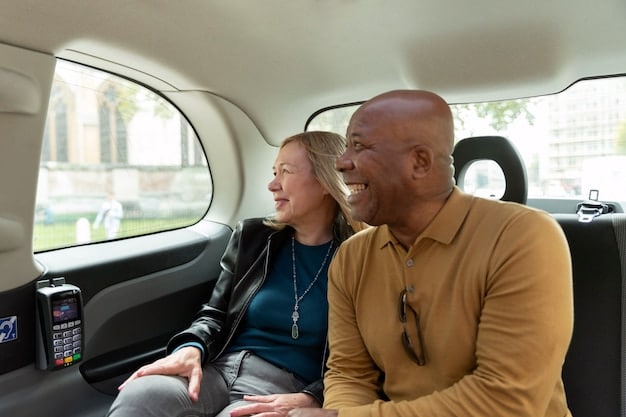 Diverse groups of people, including elderly and mobility-impaired individuals, joyfully exiting a sleek, modern autonomous vehicle in a vibrant city setting, highlighting enhanced accessibility.