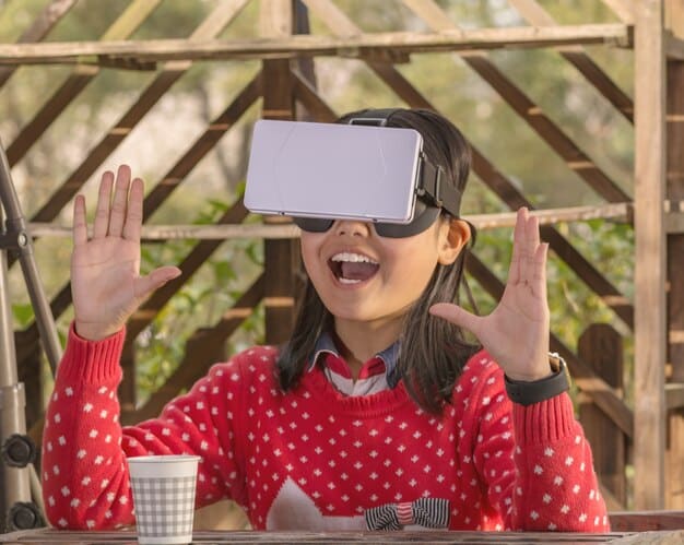 A woman holding a smartphone, augmented reality showing a virtual pair of eyeglasses on her face in real time.