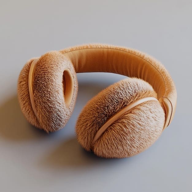 A detailed close-up shot of the Aura headset's earcup, highlighting the soft memory foam padding and the precise stitching, emphasizing comfort and premium materials.