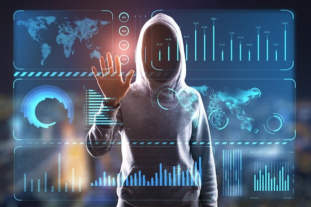 A detailed diagram showing potential cybersecurity threats in a metaverse environment, including data breaches, avatar identity theft, and virtual asset hacking, overlaid on a secure network representation.